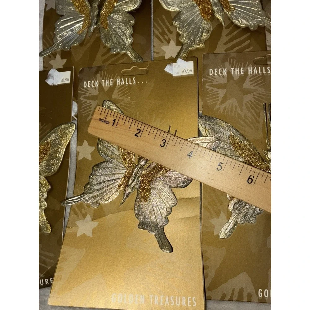 Gold Butterfly Ornaments Glitter Golden Treasures‎ Lot Of 7 1995 Vintage